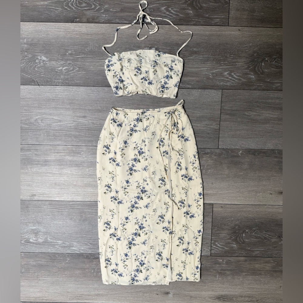 Reformation Floral Cream Skirt Set 0